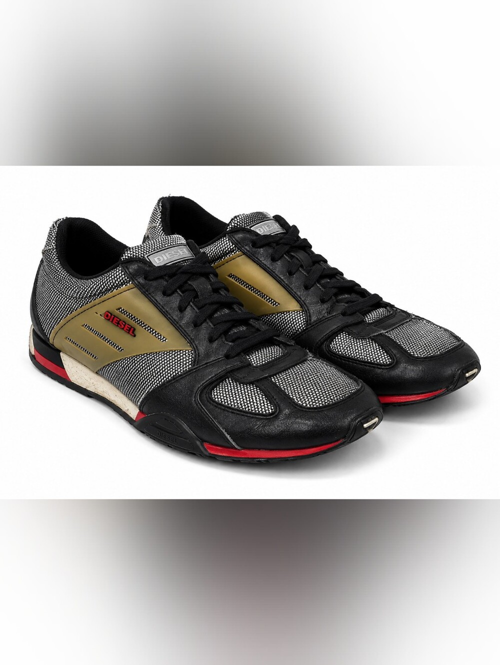 Diesel Paralex W Sneakers Runners 10 Y2K Black Mesh Metallic Red Retro 2000s